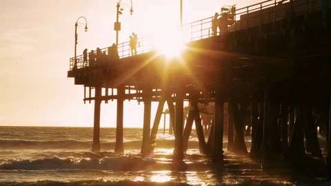 Sunset over the manhattan beach pier. Stock Footage 72446368