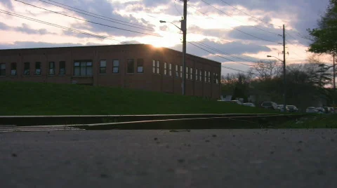 Sunset over manufacturing building Stock Footage 401102