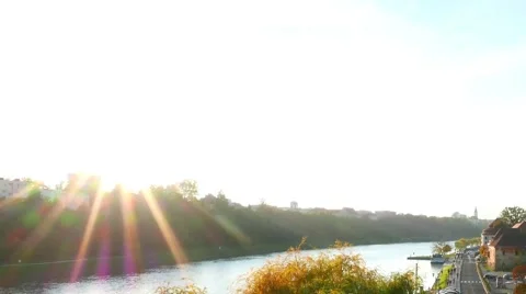 Sunset over Maribor and the river Drav Stock Footage 63260028