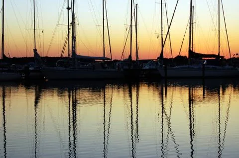 Sunset over marina Stock Photos
