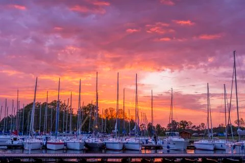 Sunset over marina Foto stock