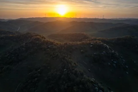 Sunset over the meadow Stock Photos