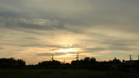 Sunset over the meadow. Syropyatskoe village, Kormilovskiy District, Omsk Region Stock Footage 59198076