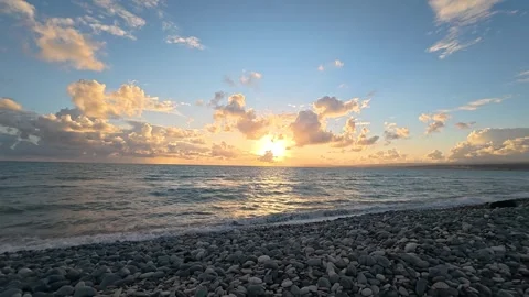 Sunset Over Mediterranean Sea with Dramatic Clouds in Episkopi, Cyprus Stock-Footage 332897133