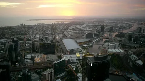 Sunset over Melbourne City, Timelapse, 1080p Video stock 12688734