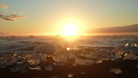 Sunset Over The Melting Ice Of Diamond Beach Stock Footage 233451121