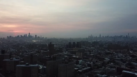 Sunset Over Midtown and Downtown Manhattan from Brooklyn Video stock 88752170