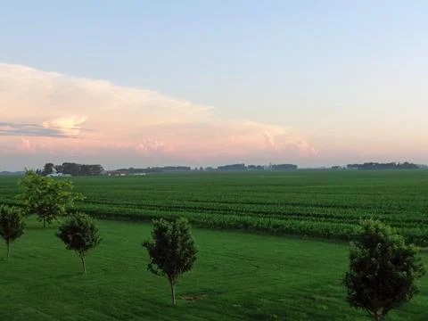 Sunset over a midwest cornfield-2 Stock Photos