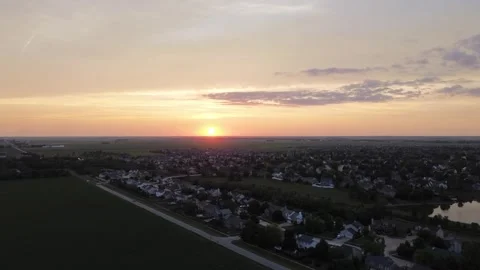 Sunset over midwest suburbs (Drone) Stock Footage 245466918