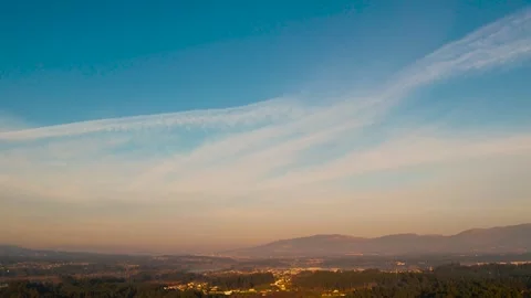 Sunset over the Minho valley, on the border between Galiza and Portugal Stock Footage 262963910