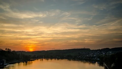 Sunset over the Möhnesee (Germany, Möhnesee, Günne) Stock Footage 92614226