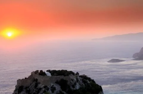 Sunset over monolithos castle Stock Photos
