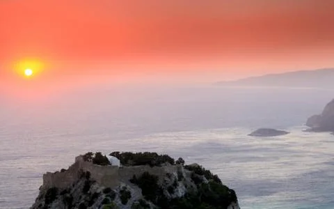 Sunset over monolithos castle Stock Photos