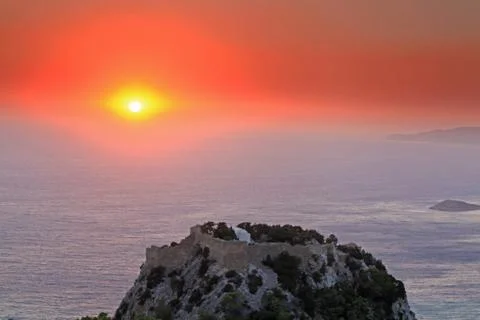 Sunset over monolithos castle Stock Photos