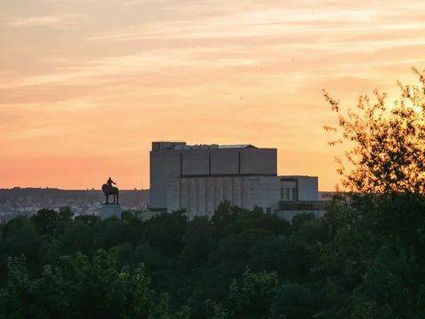 Sunset over the monument of the First World War in Prague Stock Footage 76276350