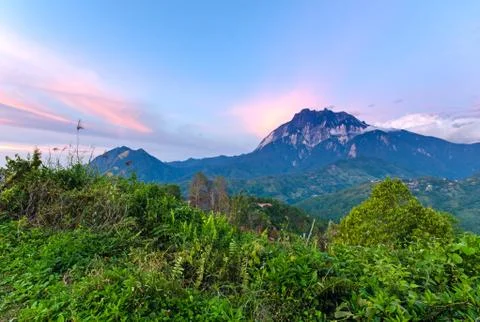 Sunset over Mount Kinabalu Sunset light over Mount Kinabalu in Kinabalu Natio Stock Photos