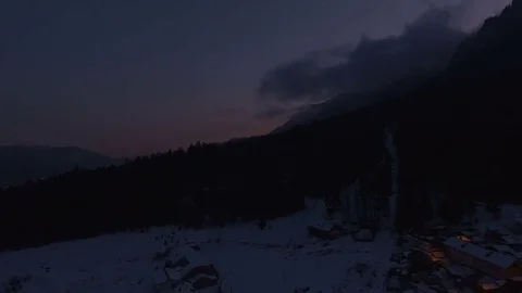 Sunset Over Mountain City In Winter Stock-Footage 73172690