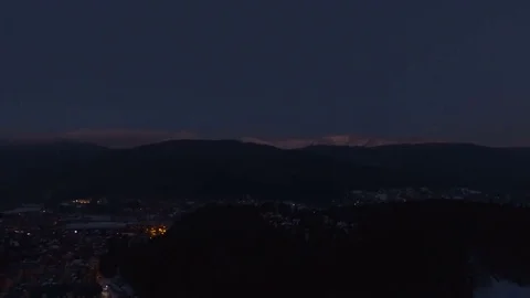 Sunset Over Mountain City In Winter Stock Footage 73172764