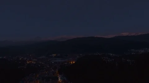 Sunset Over Mountain City In Winter Stock Footage 73173003