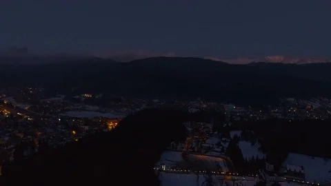 Sunset Over Mountain City In Winter Stock Footage 73173015