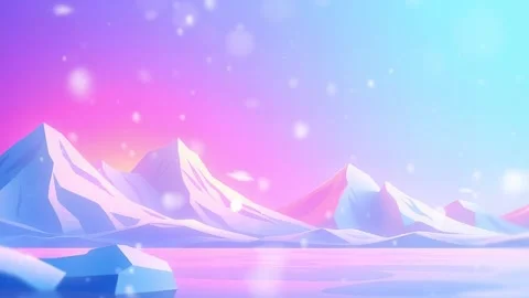 Sunset over Mountain with Ice Lake and Snow Animation Unit Stock Footage 305229386