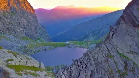 Sunset Over Mountain Lake Basin Stock Footage 322827671