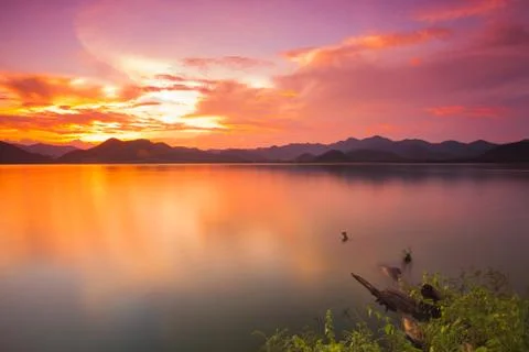 Sunset over the mountain Stock Photos