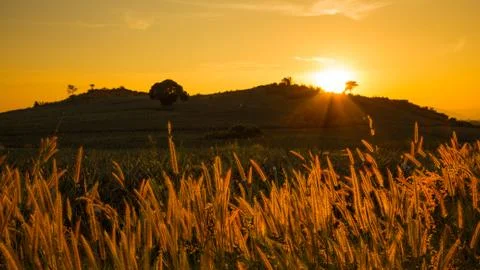 Sunset over mountain Stock Photos