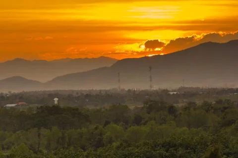 Sunset over mountain Stock Photos