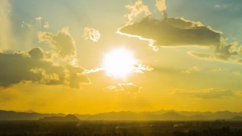 Sunset over mountain Stock Photos