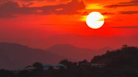 Sunset over mountain Stock Photos