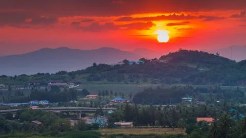 Sunset over mountain Stock Photos