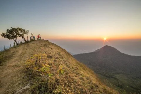 Sunset over mountain Stock Photos