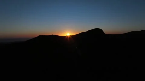 Sunset Over Mountain Silhouettes with Clear Deep Blue Sky Stock Footage 309949172