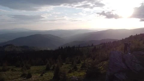 Sunset Over Mountain Valleys: Aerial Perspective Stock-Footage 196480873