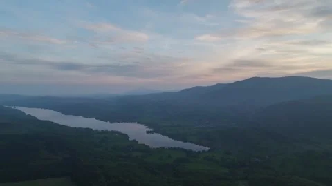 Sunset over Mountains and Coniston Water in Lake District National Park, Cumbria Stock-Footage 313933101