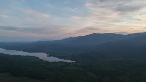 Sunset over Mountains and Coniston Water in Lake District National Park, Cumbria Stock-Footage 313933109