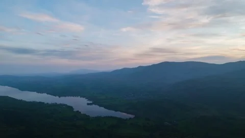 Sunset over Mountains and Coniston Water in Lake District National Park, Cumbria Stock-Footage 313933146