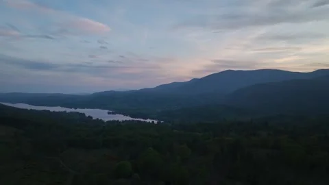 Sunset over Mountains and Coniston Water in Lake District National Park, Cumbria Stock-Footage 313933251