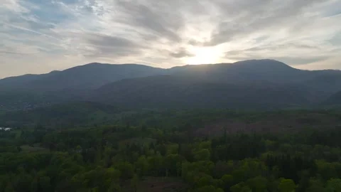 Sunset over Mountains and Coniston Water in Lake District National Park, Cumbria Stock-Footage 313933313