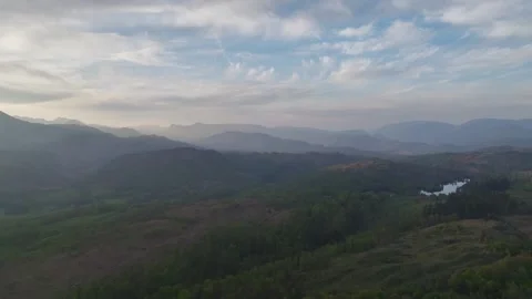 Sunset over Mountains and Coniston Water in Lake District National Park, Cumbria Stock-Footage 313933361