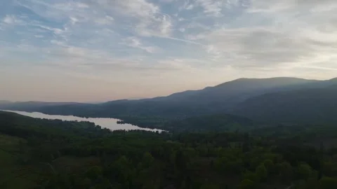 Sunset over Mountains and Coniston Water in Lake District National Park, Cumbria Stock-Footage 313933405