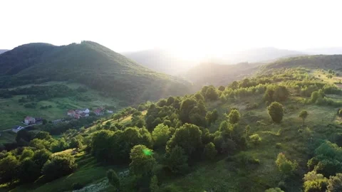 Sunset over the mountains and forest Stock Footage 158232380