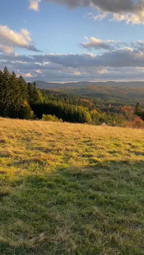 Sunset over the mountains in autumn Stock Footage 171889542