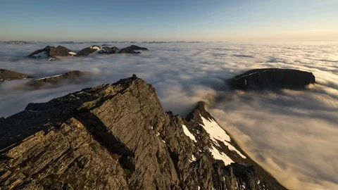 Sunset over the mountains with inversion Stock Footage 122981025