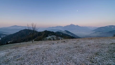 Sunset over mountains landscape in early spring. Time lapse Stock Footage 89772007