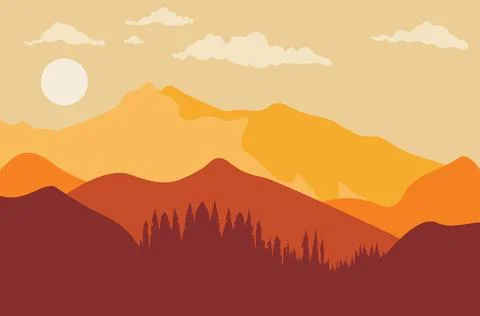 Sunset over mountains minimalism Stock Illustration