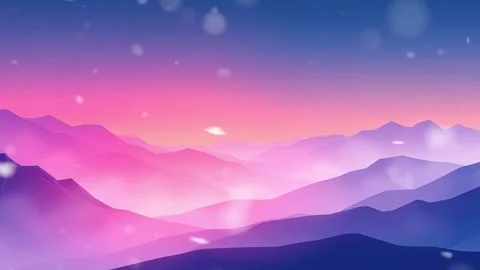 Sunset over Mountains with Snowflakes - Sky Animated Illustration Video stock 305731572