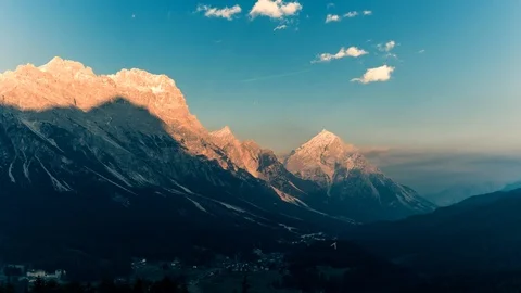 Sunset over mountains timelapse Dolomites Italy Alps Stock Footage 85552616
