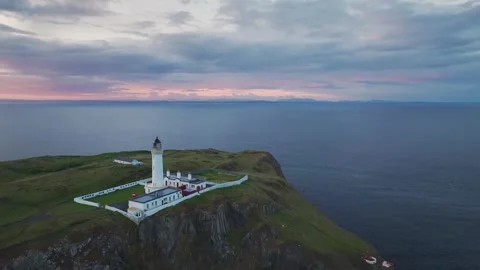 Sunset over Mull of Galloway Lighthouse, Stranraer, Mainland Scotland, UK Stock Footage 244816665